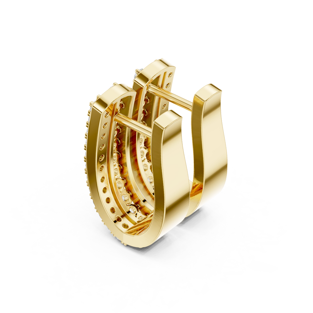 Two Row Pavé and Prong Moissanite Huggie Earrings in yellow 925 sterling silver, view 2