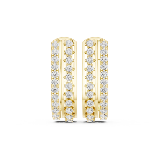 Two Row Pavé and Prong Moissanite Huggie Earrings in yellow 925 sterling silver, view 4