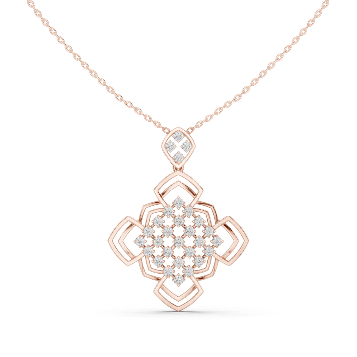 Quatrefoil Lattice Openwork Moissanite Pendant in rose 925 sterling silver, view 2