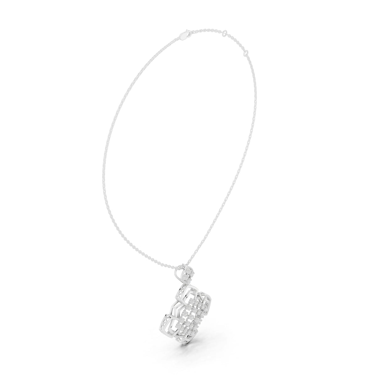 Quatrefoil Lattice Openwork Moissanite Pendant in white 925 sterling silver, view 1
