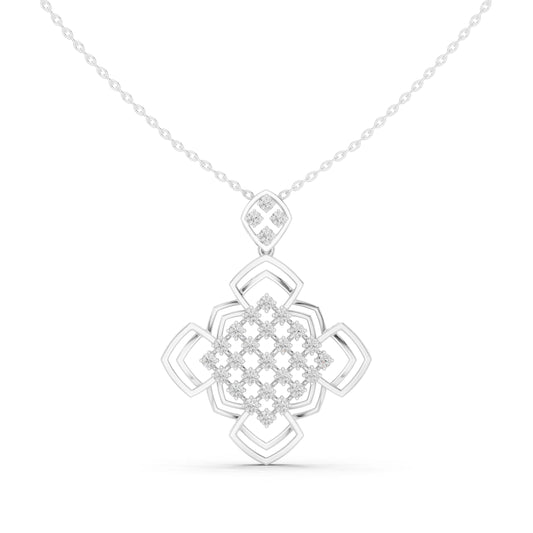 Quatrefoil Lattice Openwork Moissanite Pendant in white 925 sterling silver, view 2