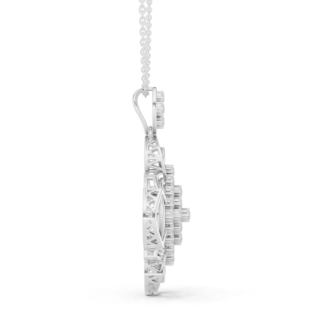 Quatrefoil Lattice Openwork Moissanite Pendant in white 925 sterling silver, view 3