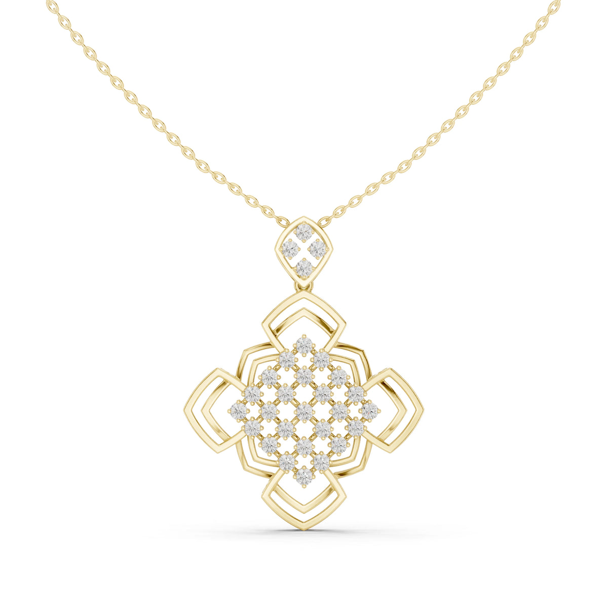 Quatrefoil Lattice Openwork Moissanite Pendant in yellow 925 sterling silver, view 4
