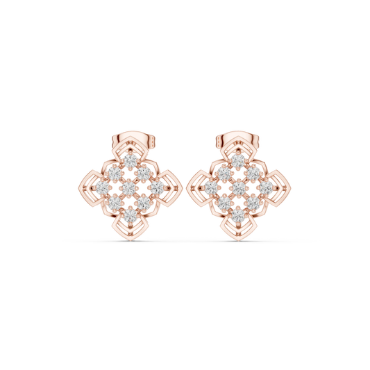 Pointed Clover Nine Stone Cluster Moissanite Stud Earrings in rose 925 sterling silver, view 4