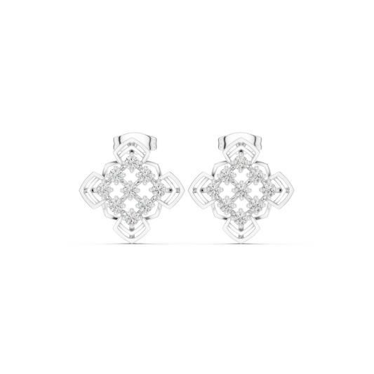 Pointed Clover Nine Stone Cluster Moissanite Stud Earrings in white 925 sterling silver, view 4