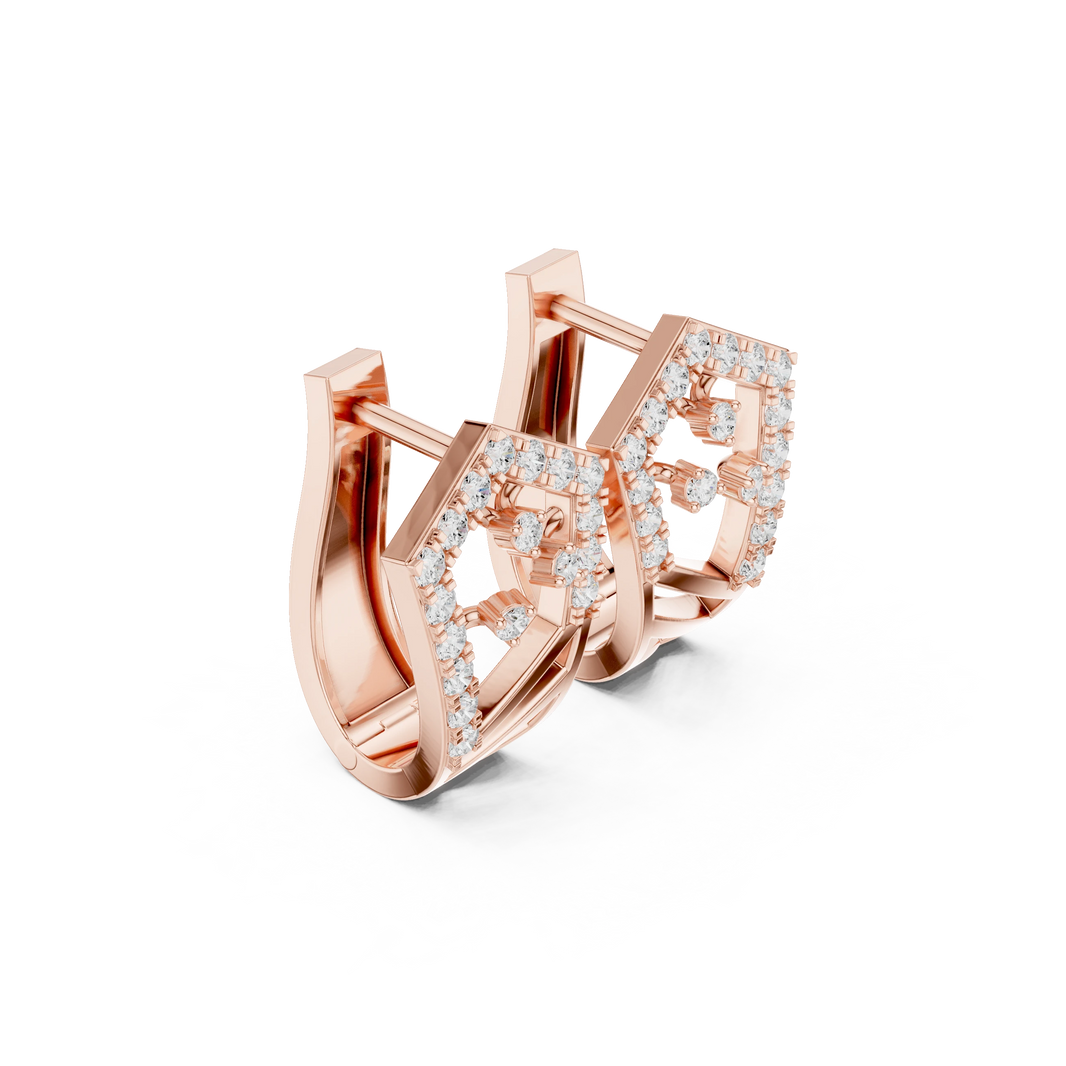Shield Outline Pavé Moissanite Huggie Earrings in rose 925 sterling silver, view 1