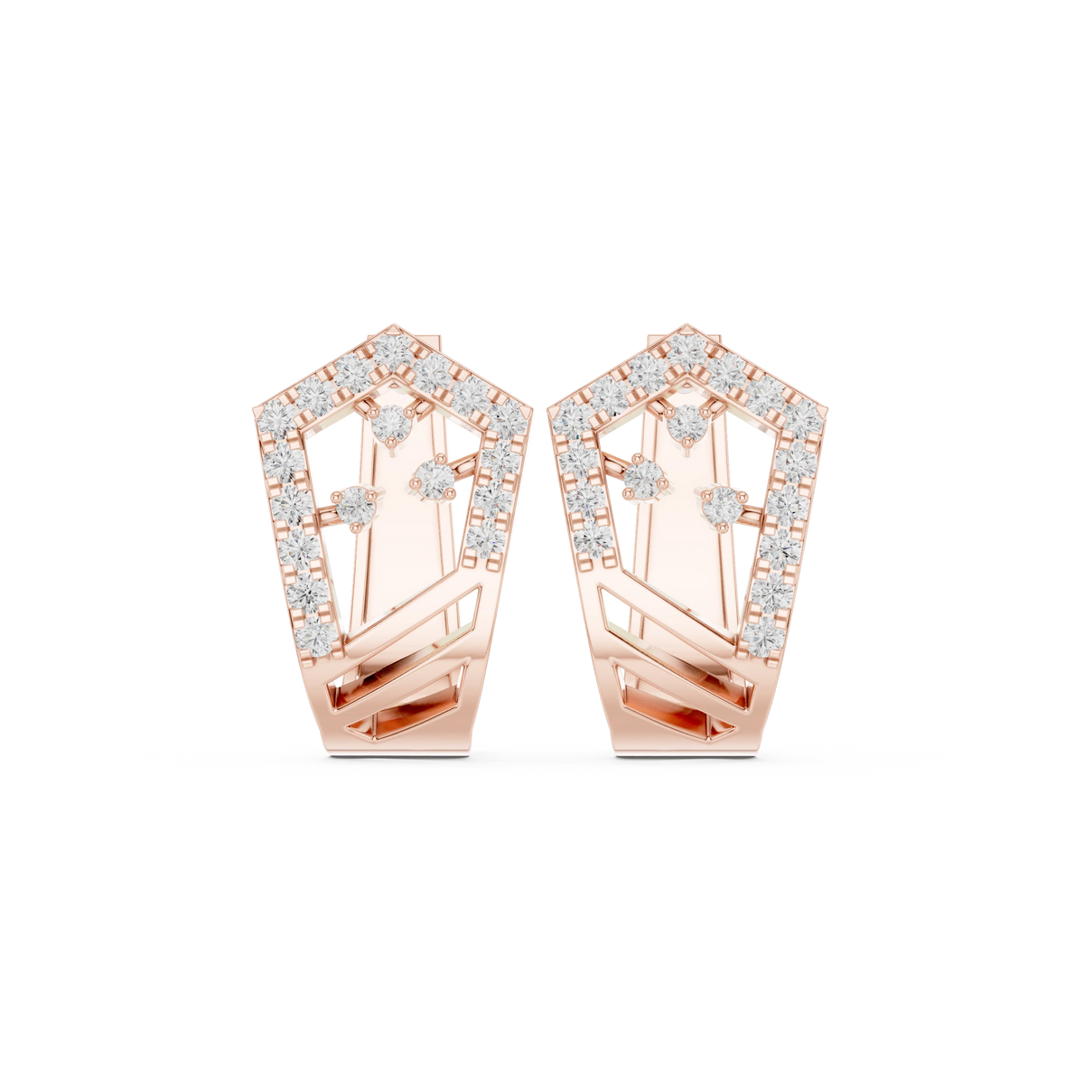 Shield Outline Pavé Moissanite Huggie Earrings in rose 925 sterling silver, view 4