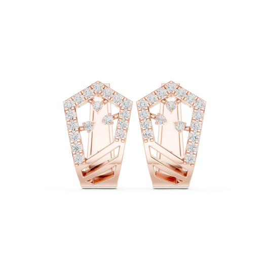 Shield Outline Pavé Moissanite Huggie Earrings in rose 925 sterling silver, view 4