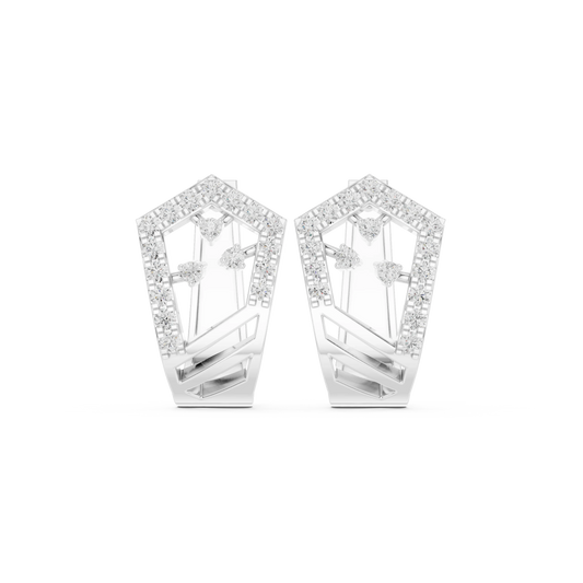 Shield Outline Pavé Moissanite Huggie Earrings in white 925 sterling silver, view 4