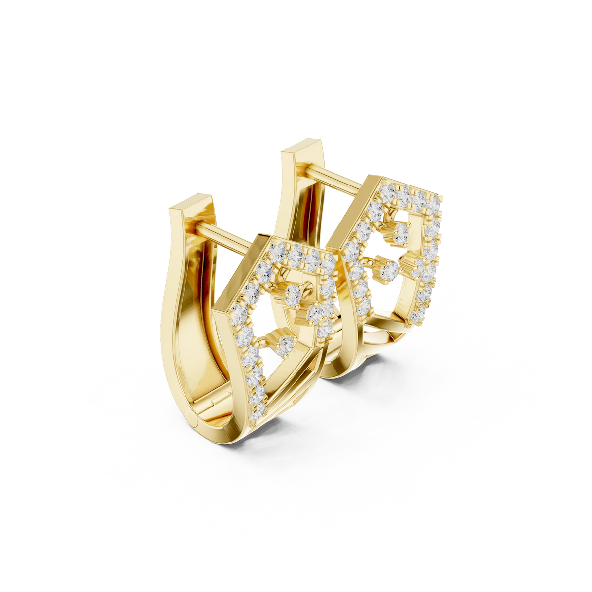 Shield Outline Pavé Moissanite Huggie Earrings in yellow 925 sterling silver, view 1