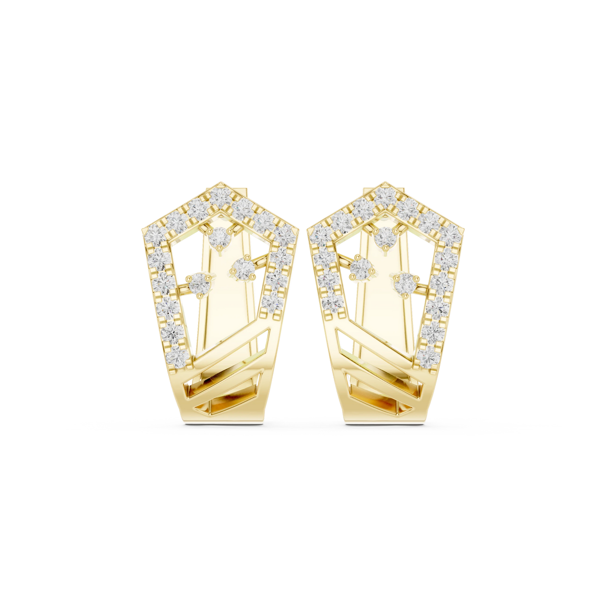 Shield Outline Pavé Moissanite Huggie Earrings in yellow 925 sterling silver, view 4