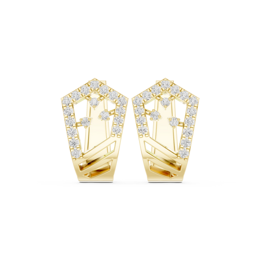 Shield Outline Pavé Moissanite Huggie Earrings in yellow 925 sterling silver, view 4