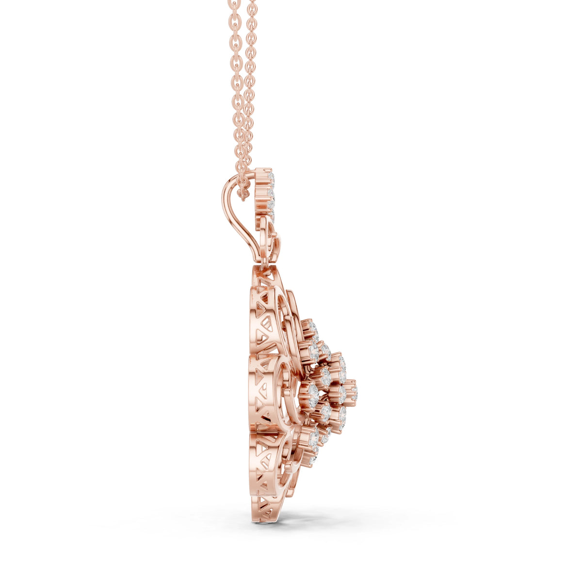 Scroll Filigree Flower Moissanite Pendant in rose 925 sterling silver, view 3