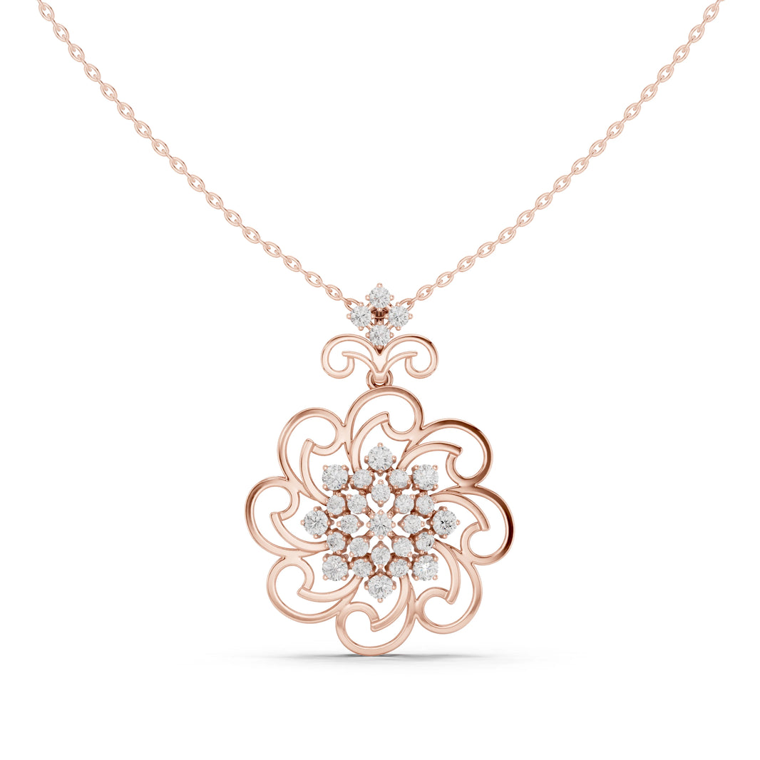 Scroll Filigree Flower Moissanite Pendant in rose 925 sterling silver, view 4