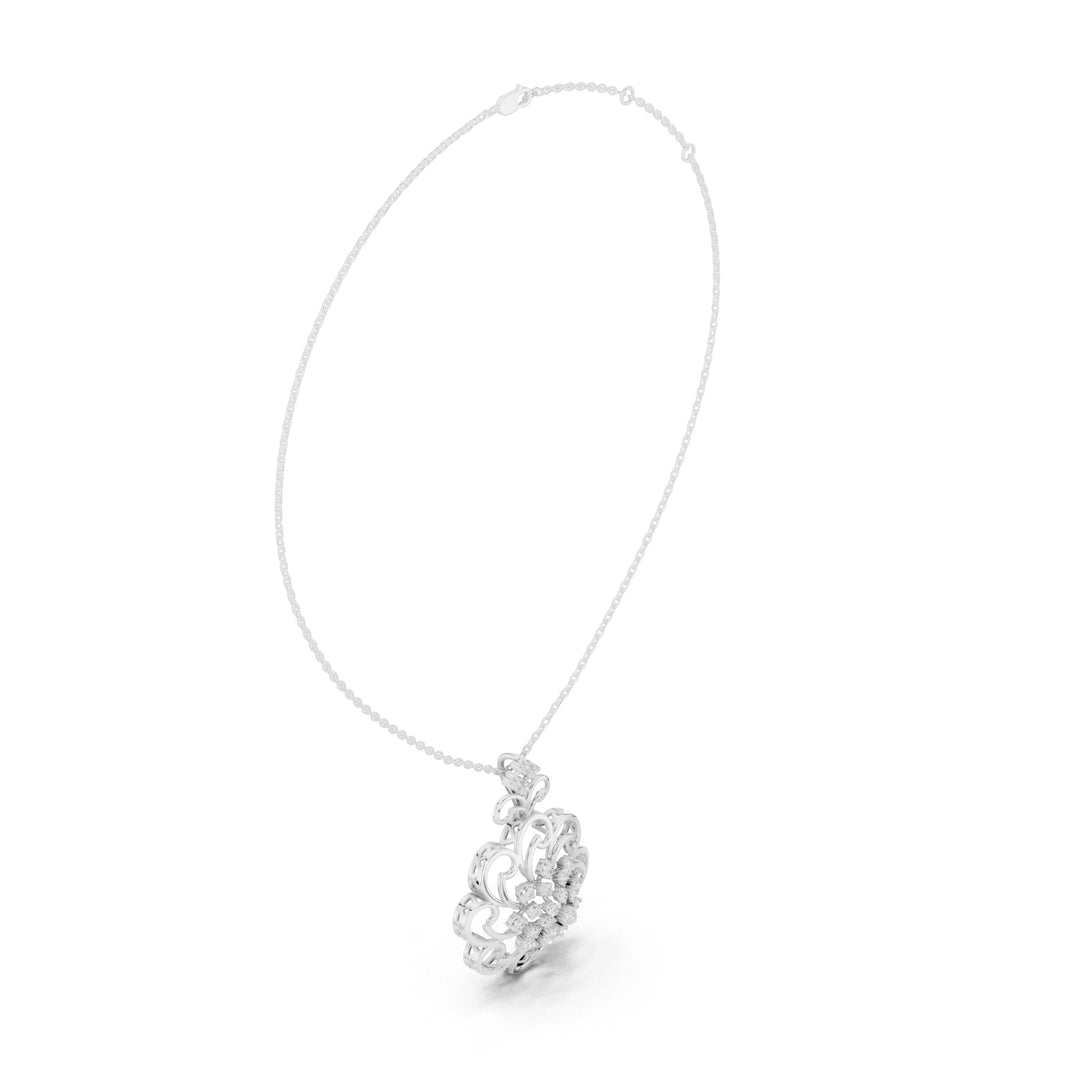 Scroll Filigree Flower Moissanite Pendant in white 925 sterling silver, view 1