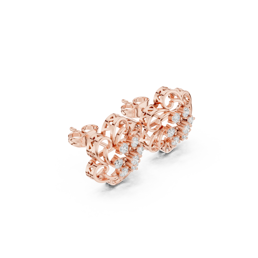 Swirl Frame Flower Cluster Moissanite Stud Earrings in rose 925 sterling silver, view 1