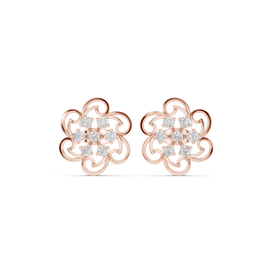 Swirl Frame Flower Cluster Moissanite Stud Earrings in rose 925 sterling silver, view 4