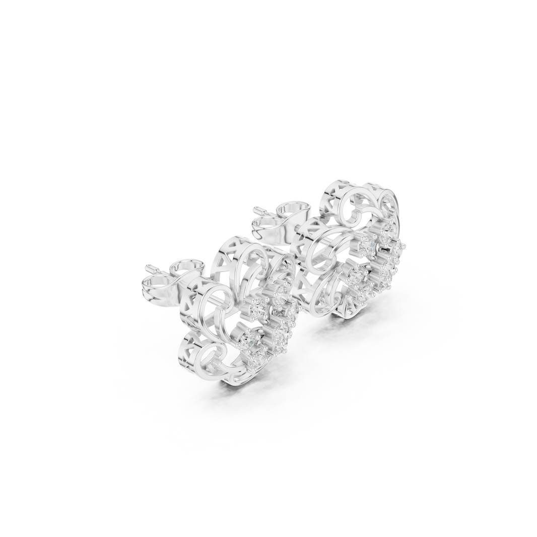 Swirl Frame Flower Cluster Moissanite Stud Earrings in white 925 sterling silver, view 1