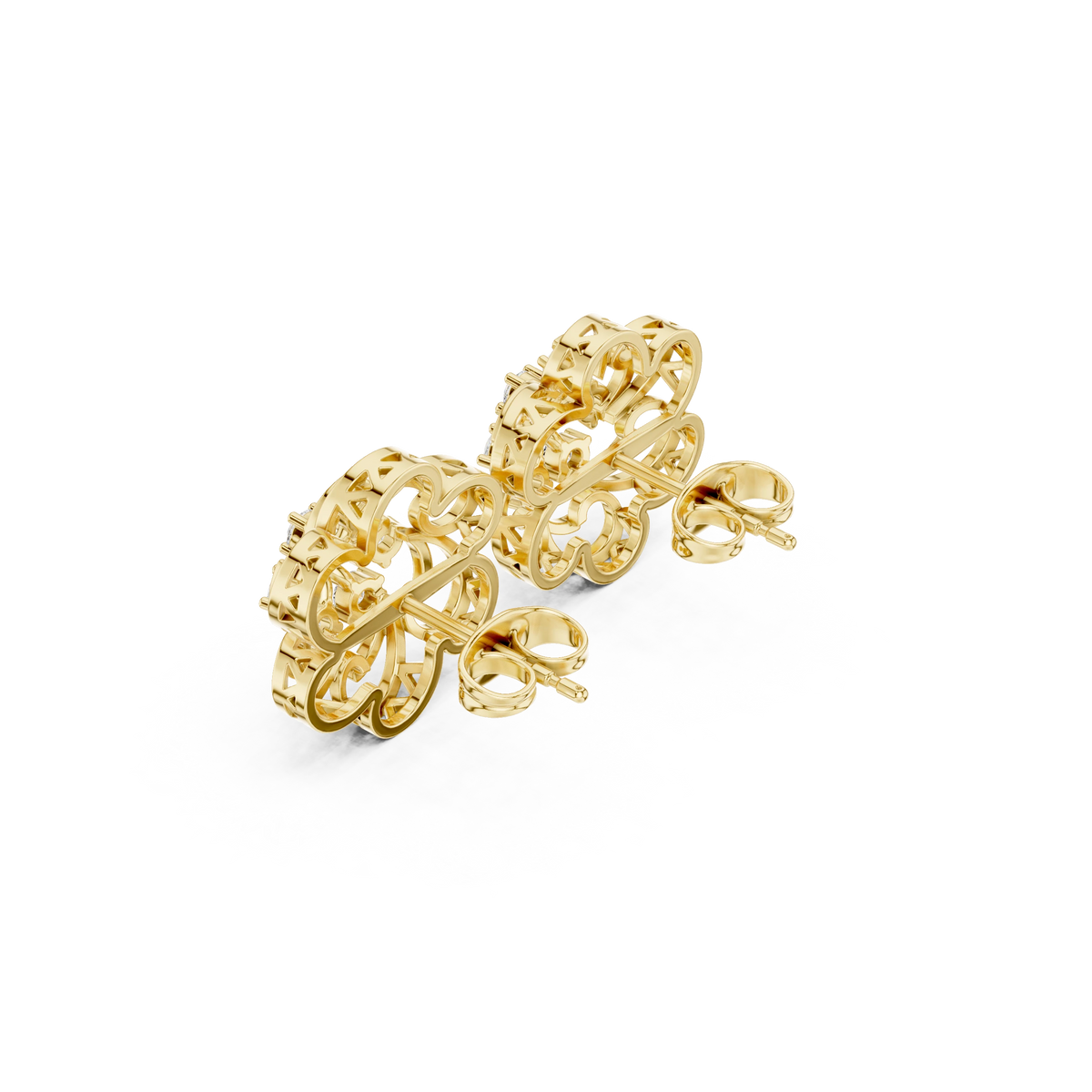 Swirl Frame Flower Cluster Moissanite Stud Earrings in yellow 925 sterling silver, view 2
