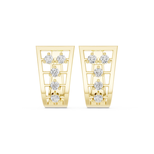 Tapered Ladder Five Stone Moissanite Huggie Earrings in yellow 925 sterling silver, view 4