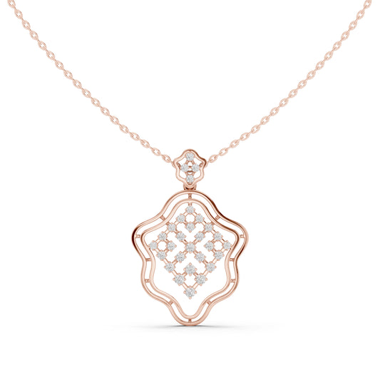 Wavy Frame Lattice Moissanite Pendant in rose 925 sterling silver, view 2