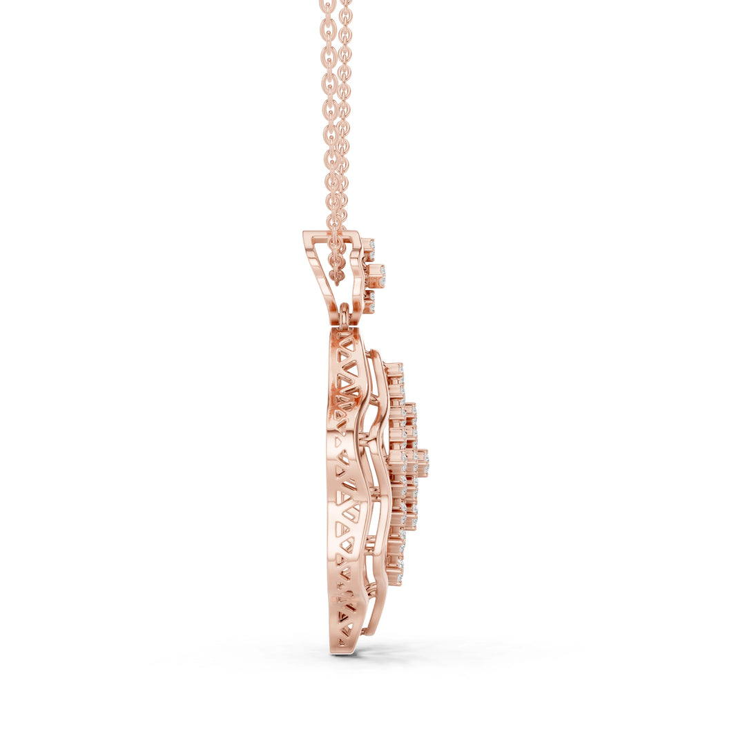 Wavy Frame Lattice Moissanite Pendant in rose 925 sterling silver, view 3