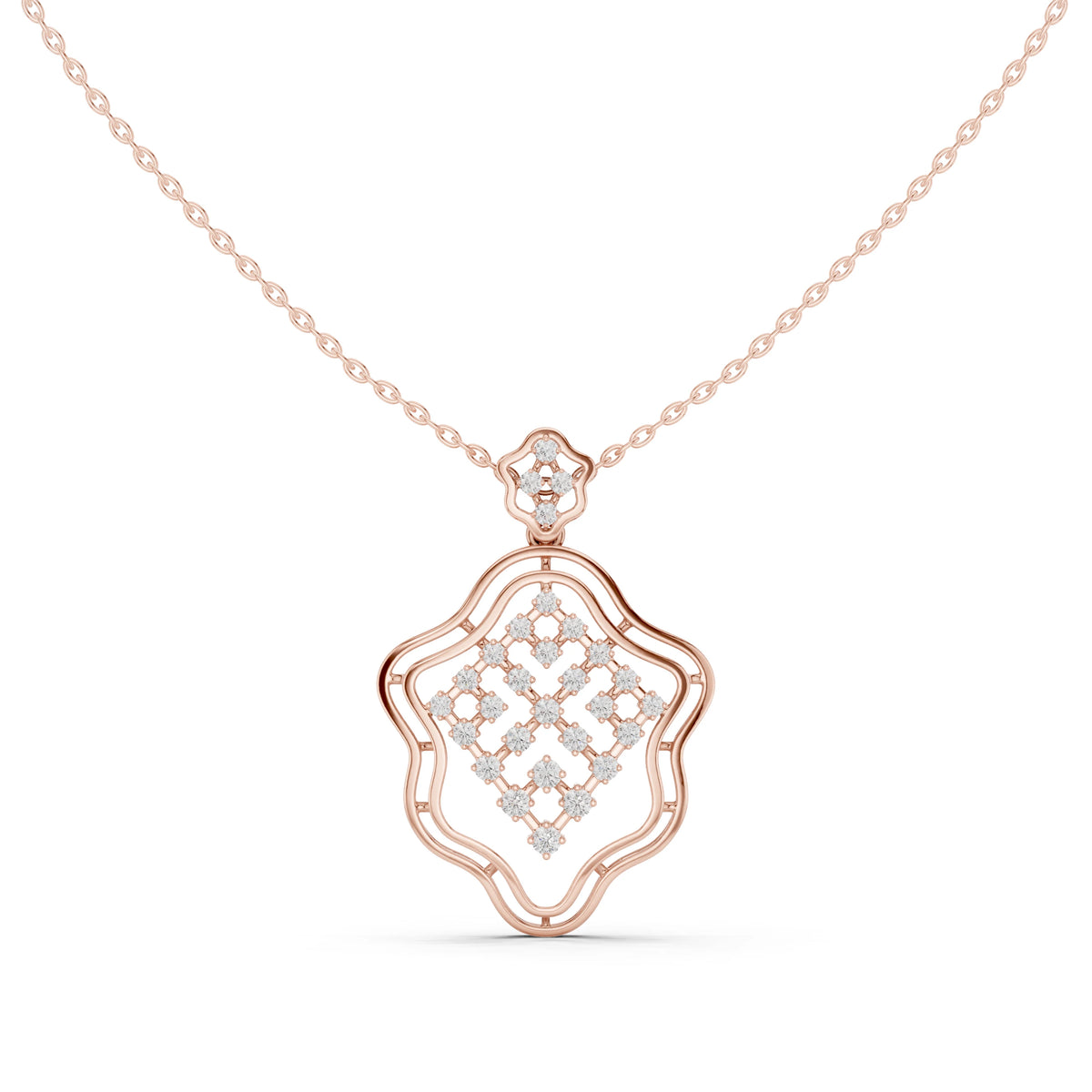 Wavy Frame Lattice Moissanite Pendant in rose 925 sterling silver, view 4