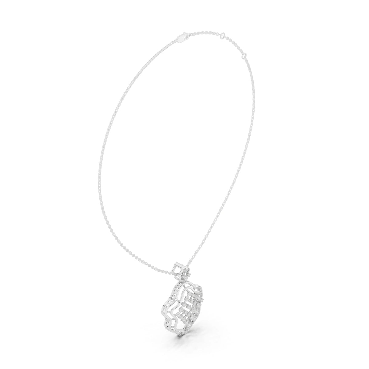 Wavy Frame Lattice Moissanite Pendant in white 925 sterling silver, view 1