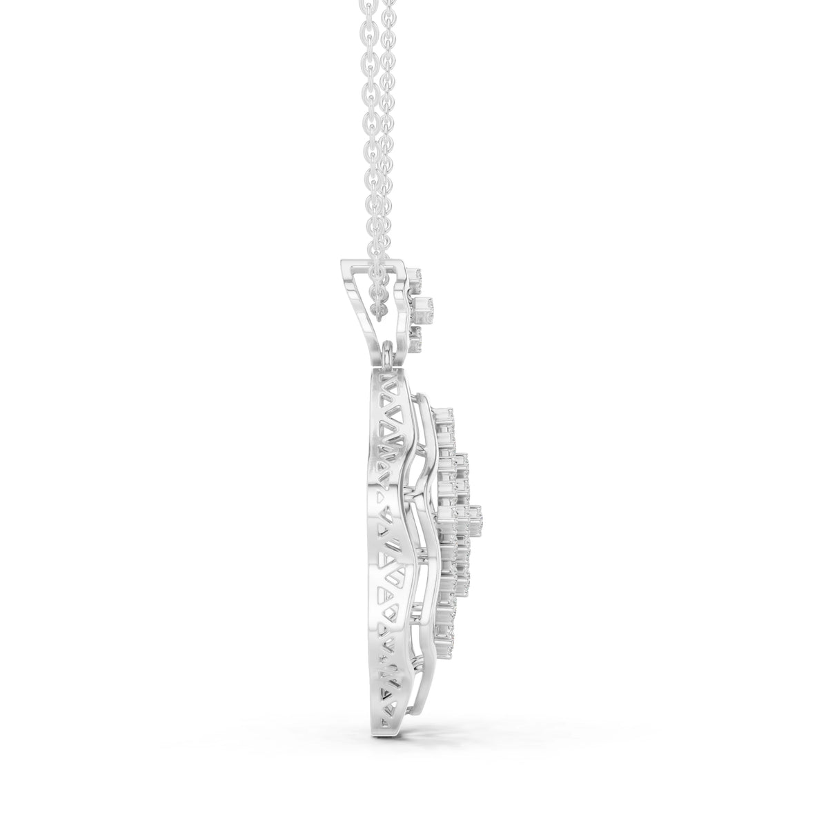 Wavy Frame Lattice Moissanite Pendant in white 925 sterling silver, view 3