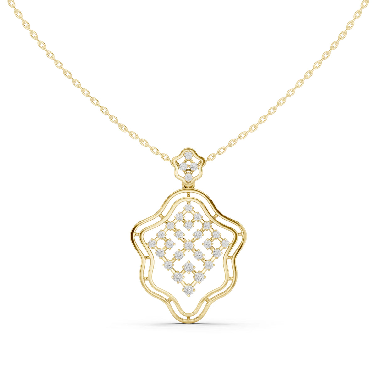 Wavy Frame Lattice Moissanite Pendant in yellow 925 sterling silver, view 2