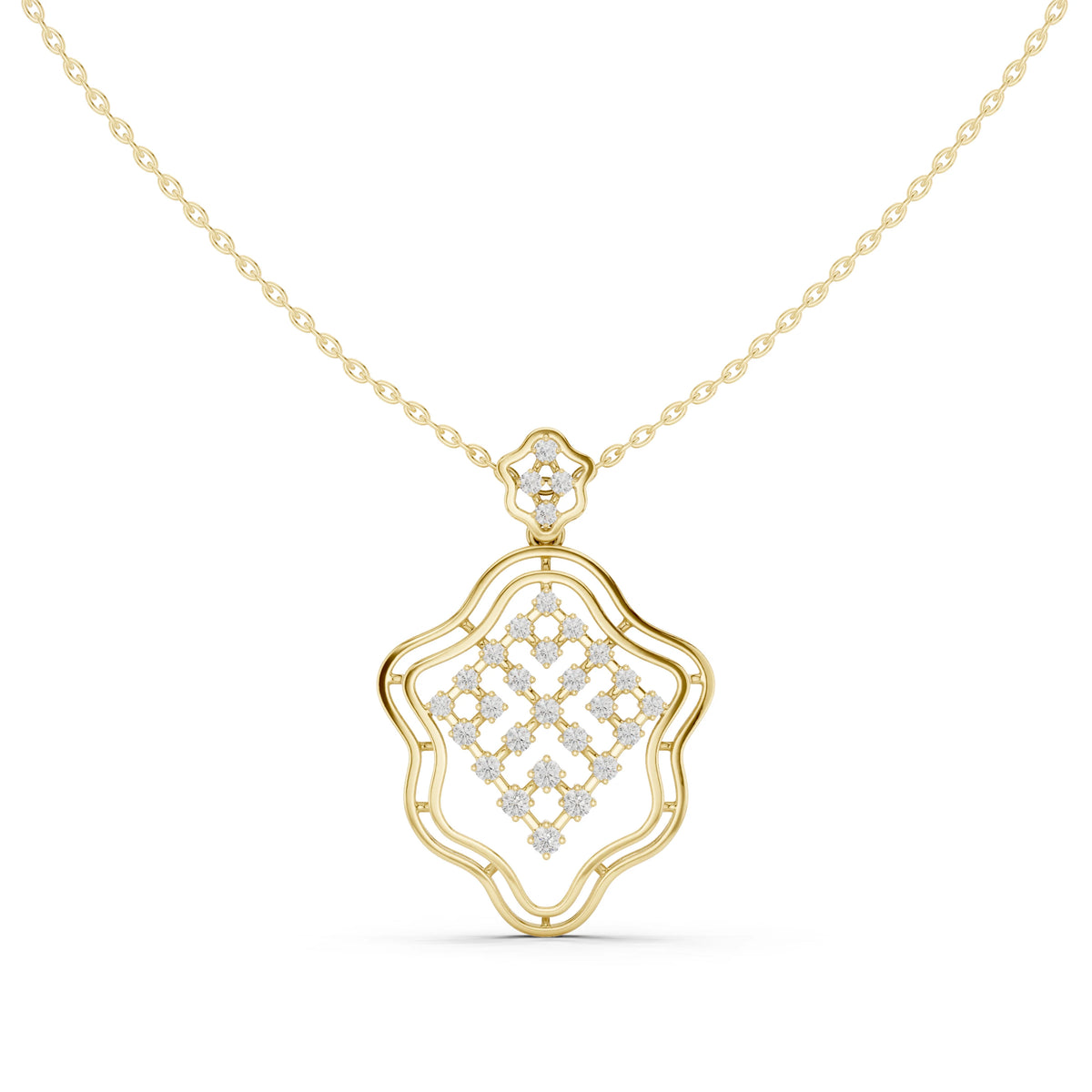 Wavy Frame Lattice Moissanite Pendant in yellow 925 sterling silver, view 4