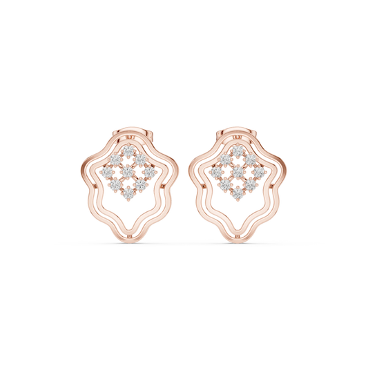 Wavy Double Outline Cluster Moissanite Stud Earrings in rose 925 sterling silver, view 4