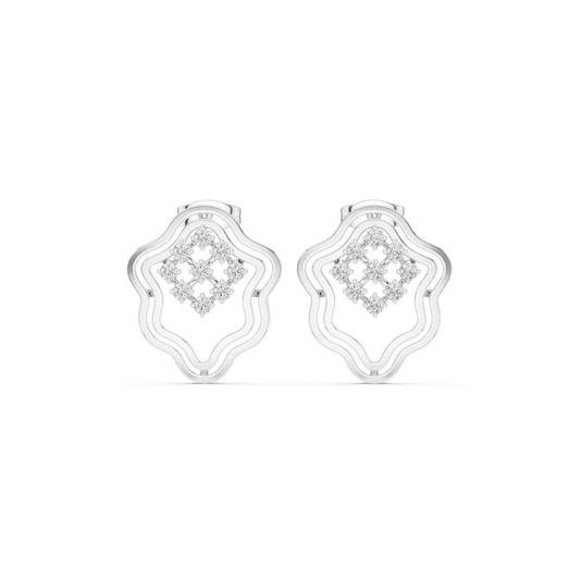 Wavy Double Outline Cluster Moissanite Stud Earrings in white 925 sterling silver, view 4