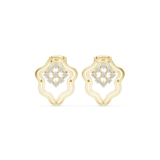 Wavy Double Outline Cluster Moissanite Stud Earrings in yellow 925 sterling silver, view 4