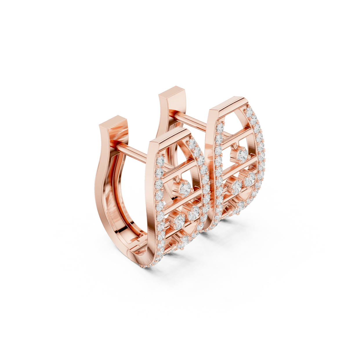 Barrel Ladder Pavé Moissanite Huggie Earrings in rose 925 sterling silver, view 1