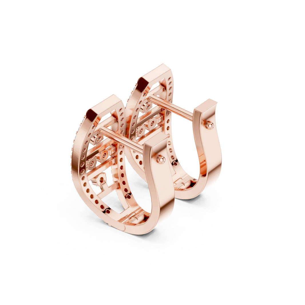 Barrel Ladder Pavé Moissanite Huggie Earrings in rose 925 sterling silver, view 2
