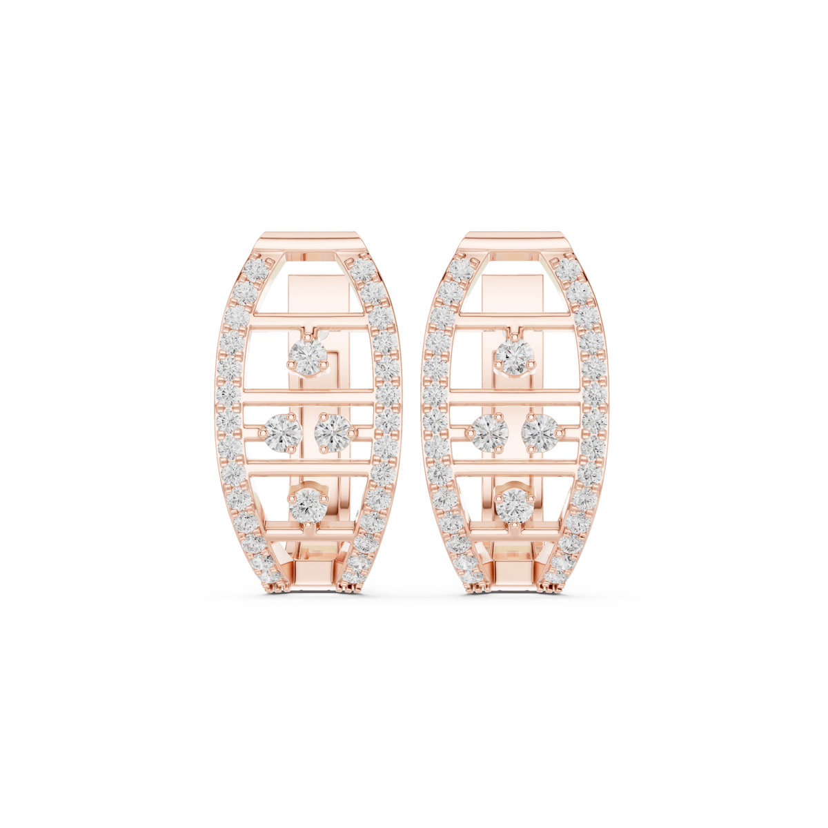 Barrel Ladder Pavé Moissanite Huggie Earrings in rose 925 sterling silver, view 4