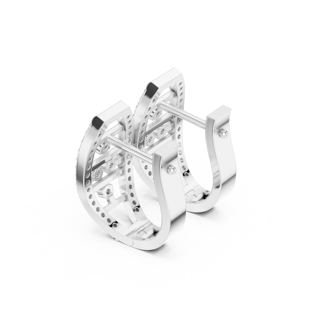 Barrel Ladder Pavé Moissanite Huggie Earrings in white 925 sterling silver, view 2