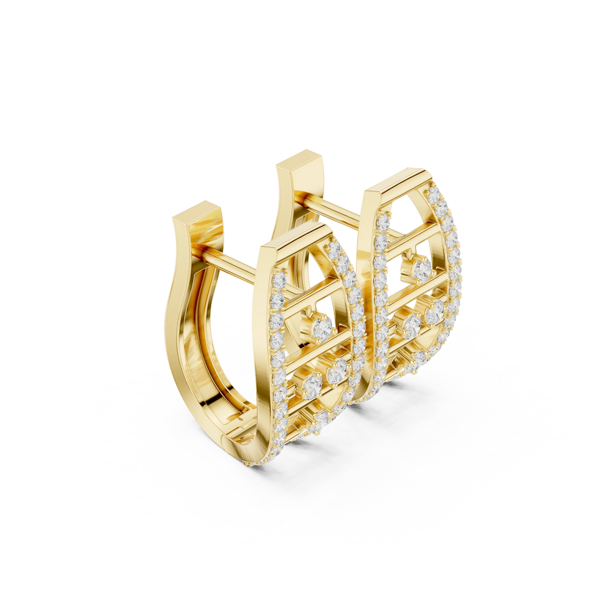 Barrel Ladder Pavé Moissanite Huggie Earrings in yellow 925 sterling silver, view 1
