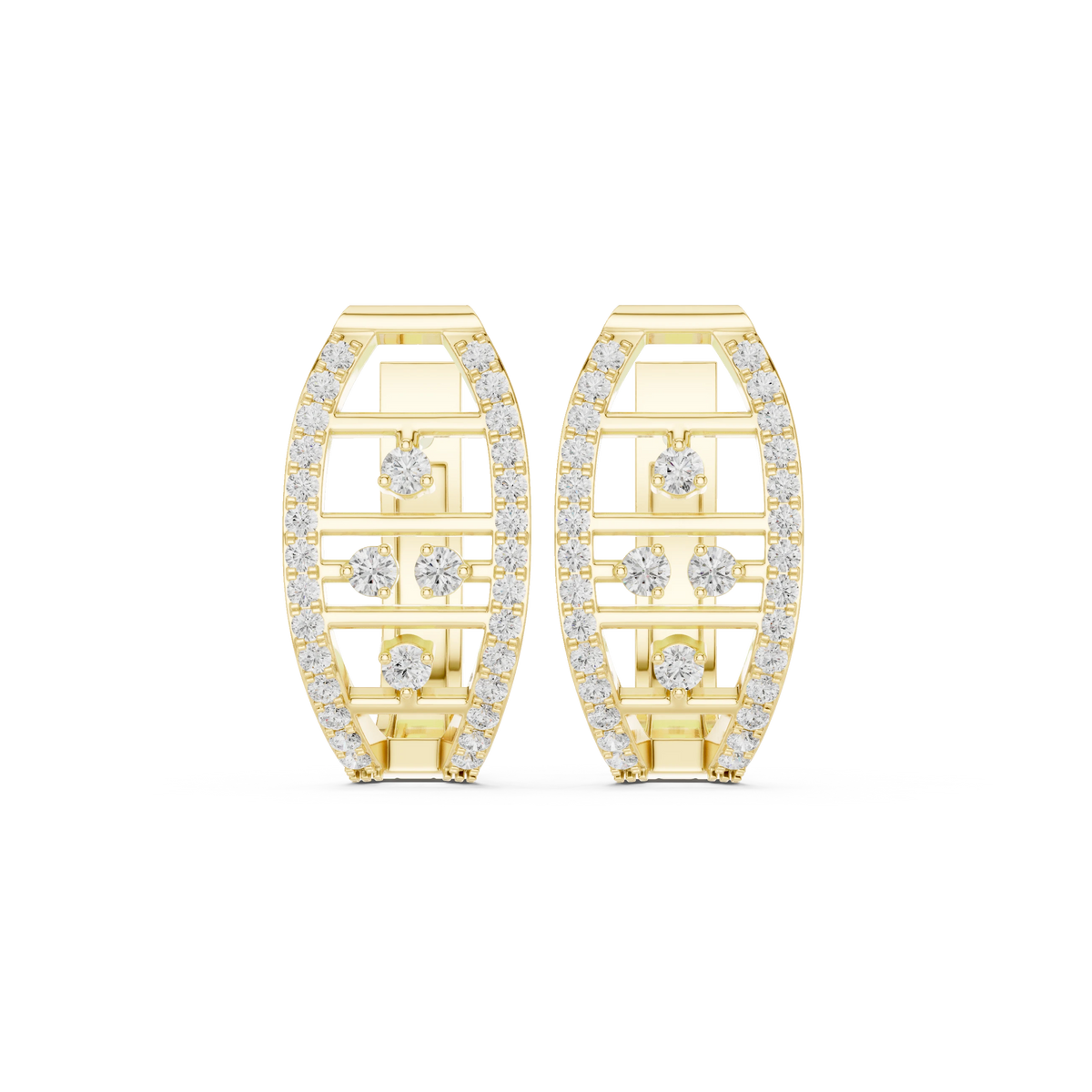 Barrel Ladder Pavé Moissanite Huggie Earrings in yellow 925 sterling silver, view 4