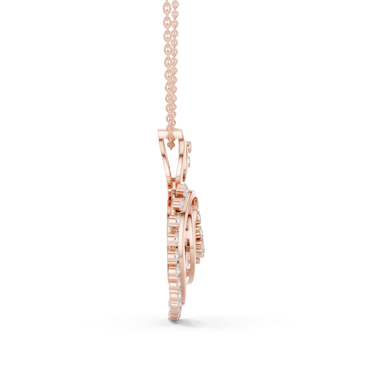 Open Heart Leaf Spray Moissanite Pendant in rose 925 sterling silver, view 3