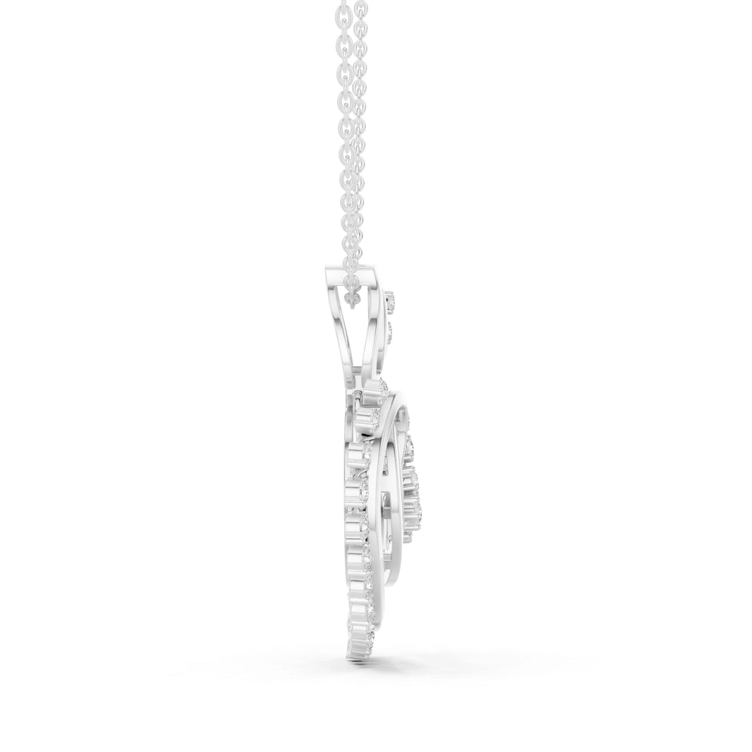 Open Heart Leaf Spray Moissanite Pendant in white 925 sterling silver, view 3