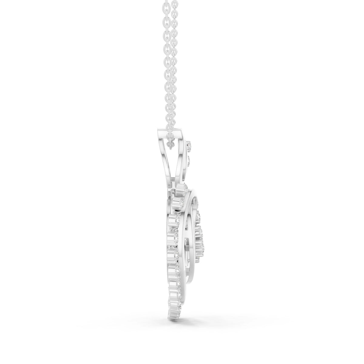 Open Heart Leaf Spray Moissanite Pendant in white 925 sterling silver, view 3