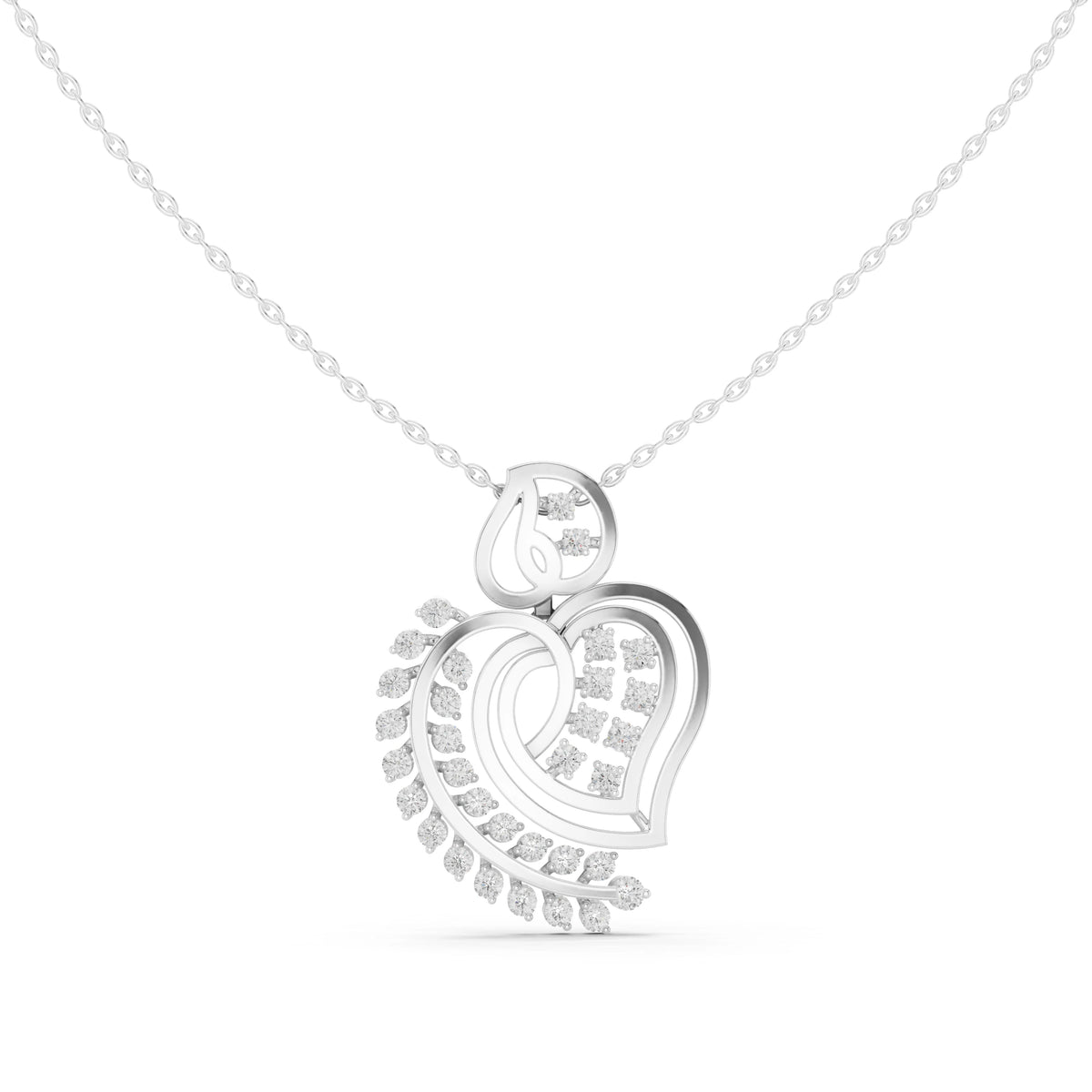 Open Heart Leaf Spray Moissanite Pendant in white 925 sterling silver, view 4
