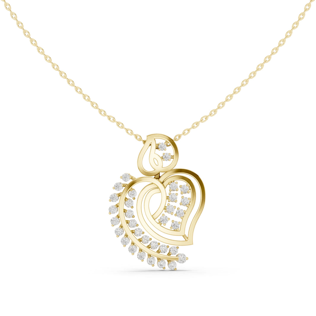 Open Heart Leaf Spray Moissanite Pendant in yellow 925 sterling silver, view 4
