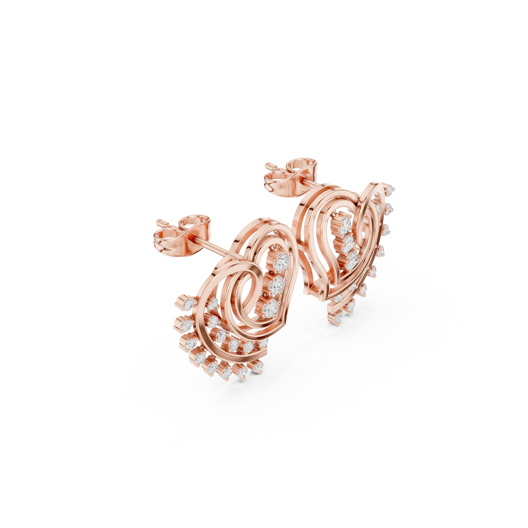 Swirl Heart Fringe Moissanite Stud Earrings in rose 925 sterling silver, view 1