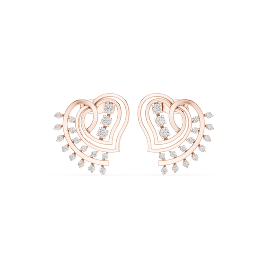 Swirl Heart Fringe Moissanite Stud Earrings in rose 925 sterling silver, view 4