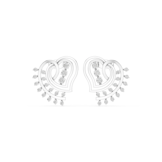Swirl Heart Fringe Moissanite Stud Earrings in white 925 sterling silver, view 4