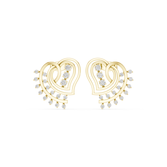 Swirl Heart Fringe Moissanite Stud Earrings in yellow 925 sterling silver, view 4