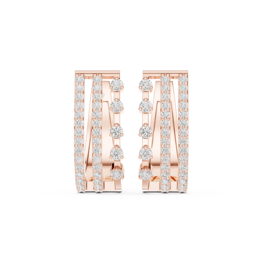 Three Row Pavé and Prong Moissanite Huggie Earrings in rose 925 sterling silver, view 4
